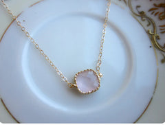 Dainty Opal Pink Necklace Gold Filled Chain