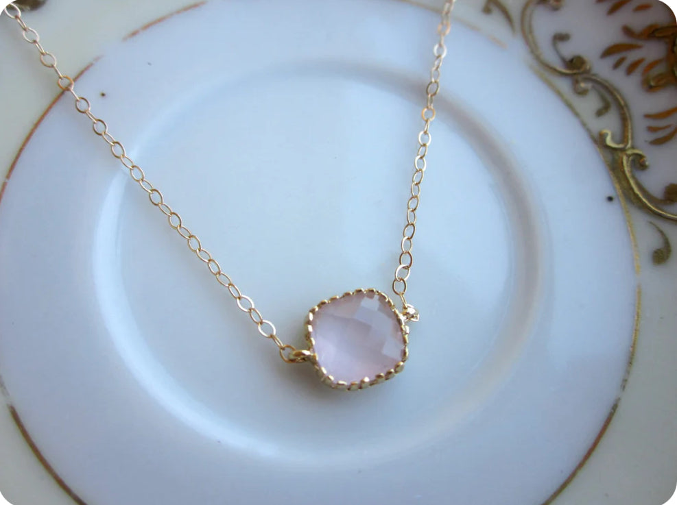 Dainty Opal Pink Necklace Gold Filled Chain
