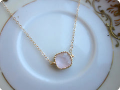 Dainty Opal Pink Necklace Gold Filled Chain
