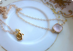 Dainty Opal Pink Necklace Gold Filled Chain