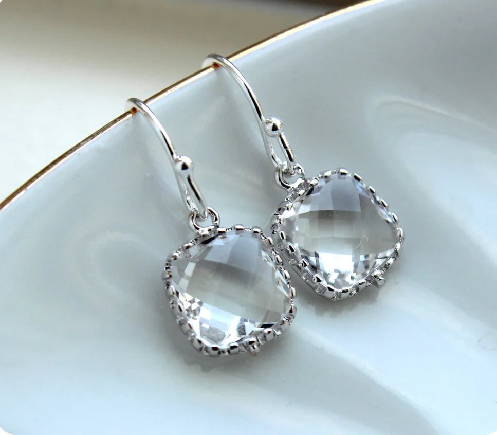 Dainty Small Silver Crystal Earrings - Crystal