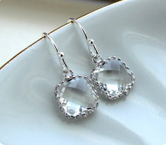 Dainty Small Silver Crystal Earrings - Crystal
