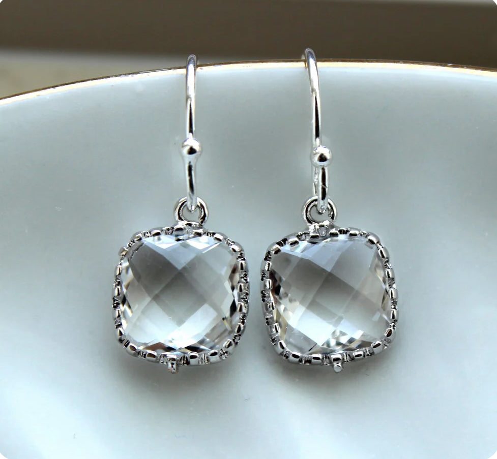 Dainty Small Silver Crystal Earrings - Crystal