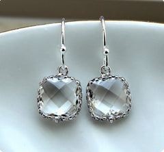 Dainty Small Silver Crystal Earrings - Crystal