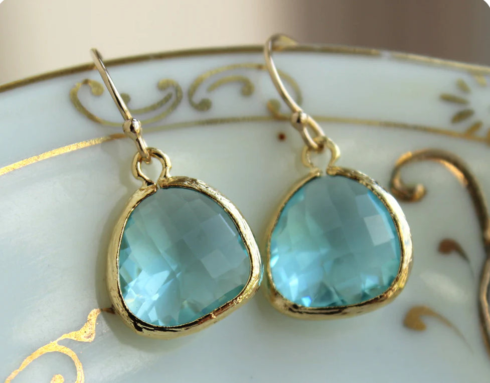 Aquamarine Blue Earrings Gold Plated