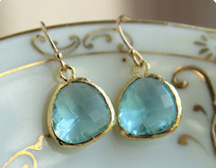 Aquamarine Blue Earrings Gold Plated