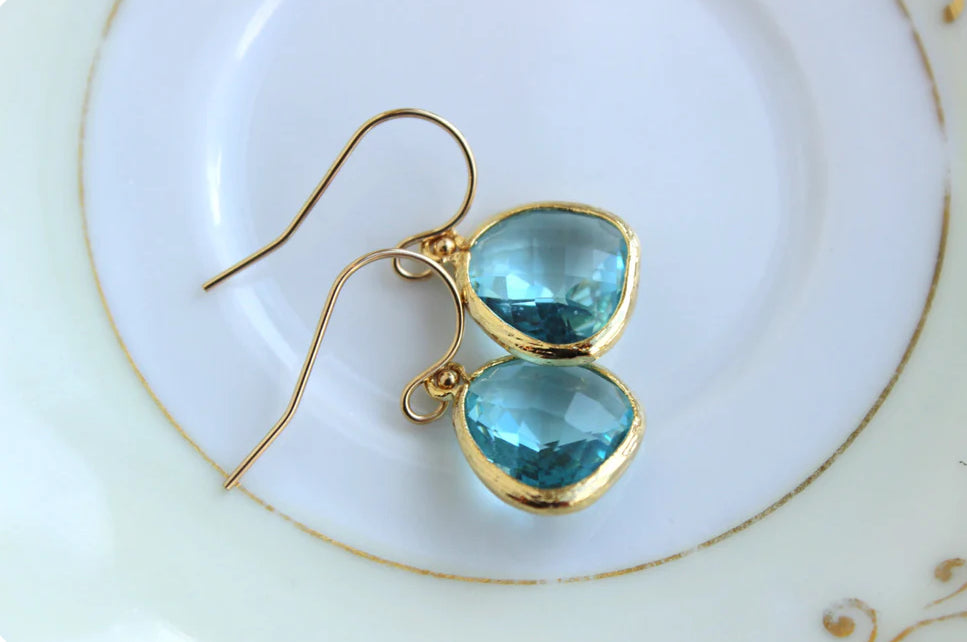Aquamarine Blue Earrings Gold Plated