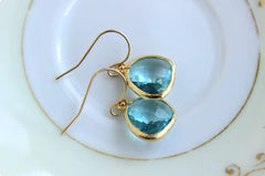 Aquamarine Blue Earrings Gold Plated