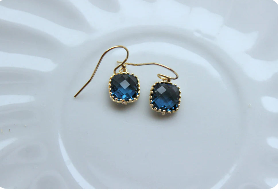 Dainty Earrings, Navy Blue Earrings, Sapphire Earrings