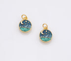 Ocean night sky scene with stars moon Enamel Charm 18k Gold Filled