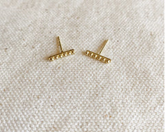 18k Gold Filled Beaded Bar Stud Earrings