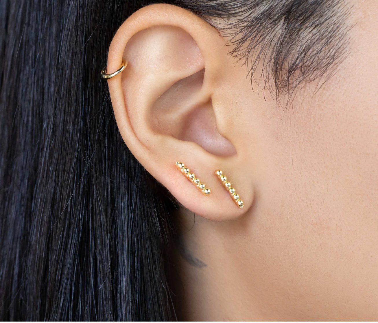 18k Gold Filled Beaded Bar Stud Earrings
