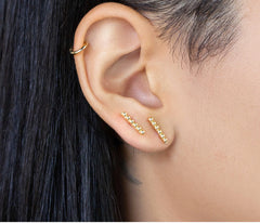 18k Gold Filled Beaded Bar Stud Earrings