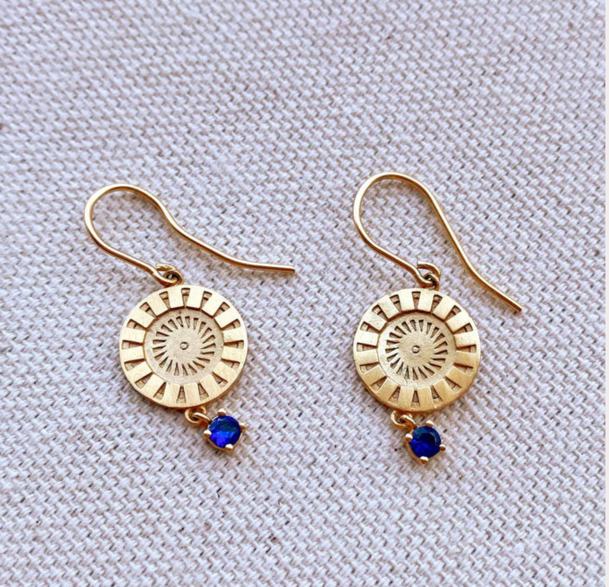 18k Gold Filled Coin Charm Sapphire Earrings