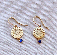 18k Gold Filled Coin Charm Sapphire Earrings