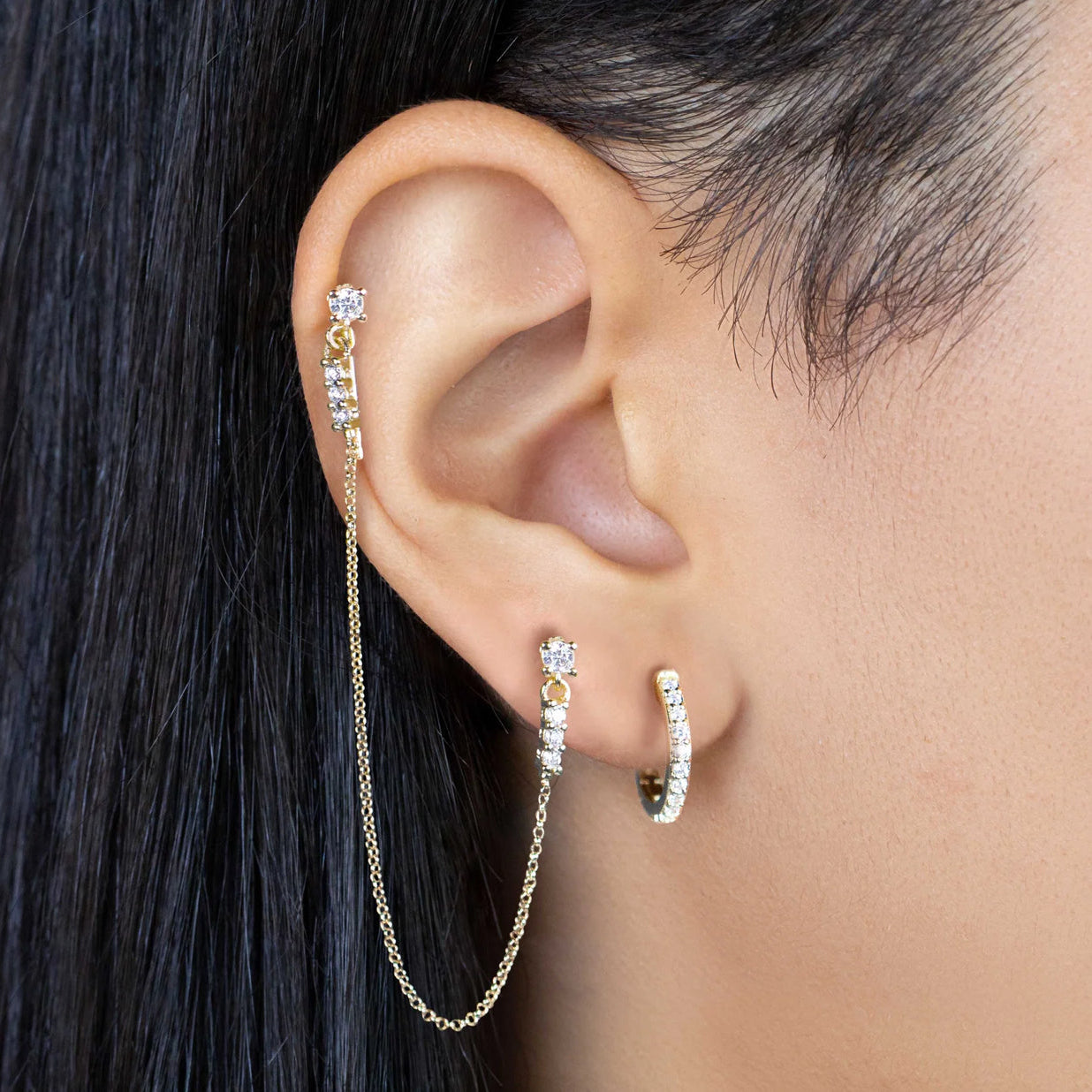 Double Piercing CZ Chain