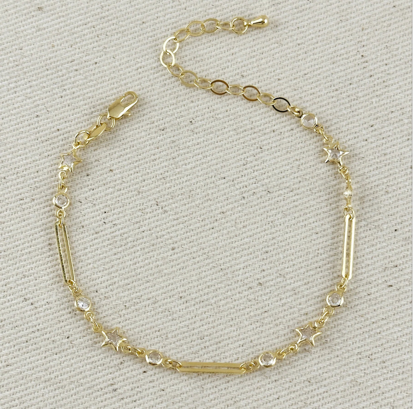 18k Gold Filled Paperclip And Stars CZ Bracelet