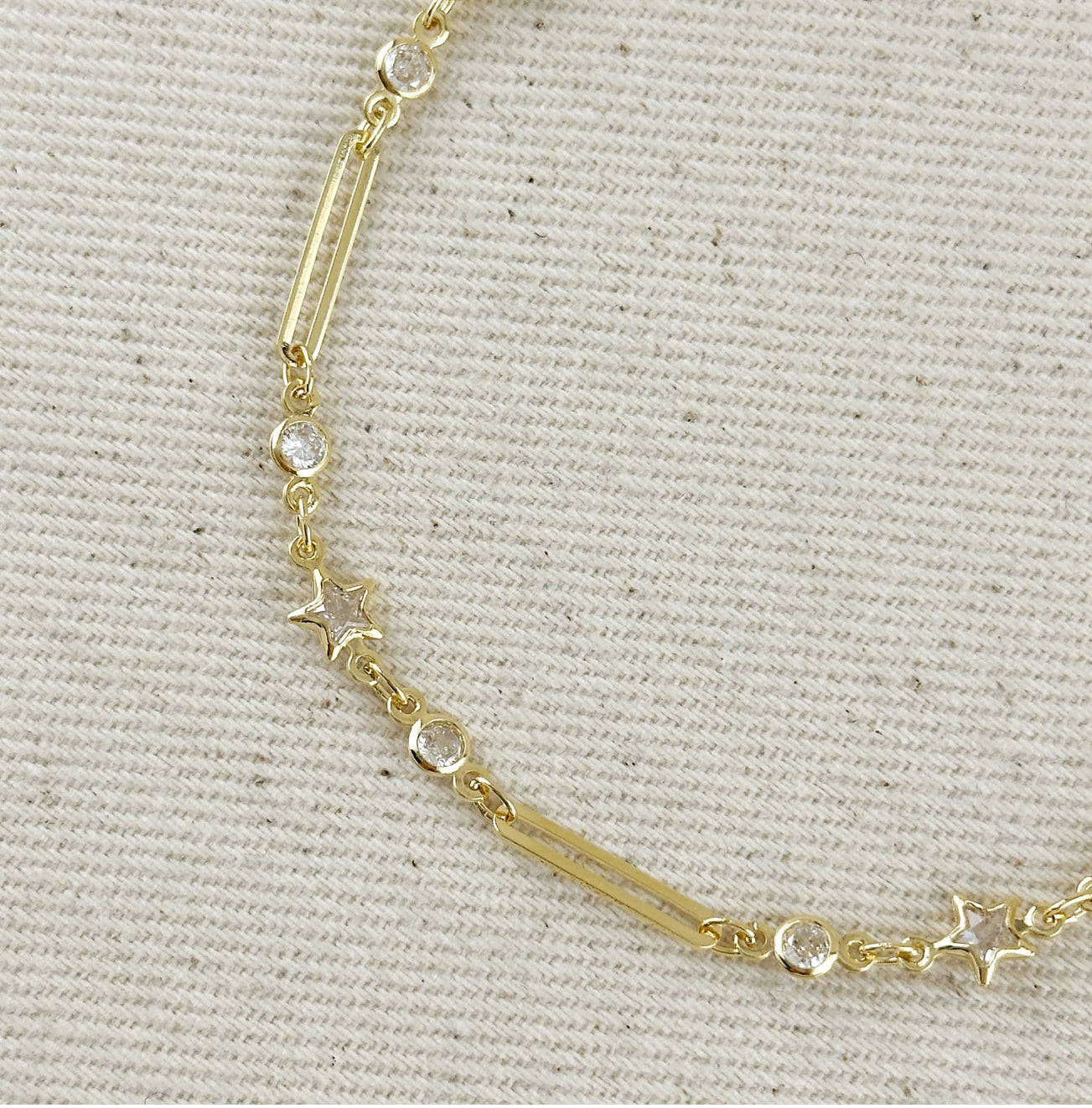 18k Gold Filled Paperclip And Stars CZ Bracelet