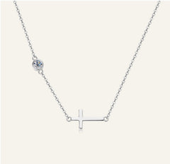 The “GG”, Moissanite Horizontal Cross Necklace in 925 Sterling Silver and Gold Filled