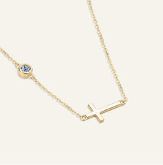 The “GG”, Moissanite Horizontal Cross Necklace in 925 Sterling Silver and Gold Filled