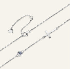 The “GG”, Moissanite Horizontal Cross Necklace in 925 Sterling Silver and Gold Filled