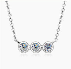 The “Trio”, Three Stone Moissanite Charm Necklace in 925 Sterling Silver and gold filled
