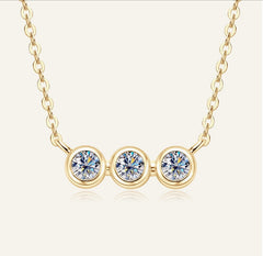 The “Trio”, Three Stone Moissanite Charm Necklace in 925 Sterling Silver and gold filled