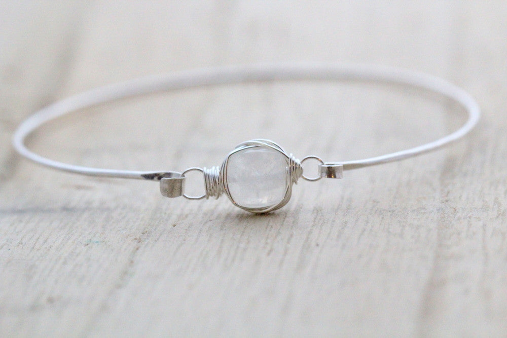 Silver Moonstone Bezel Wrapped Bracelet, Size 6.5 in.