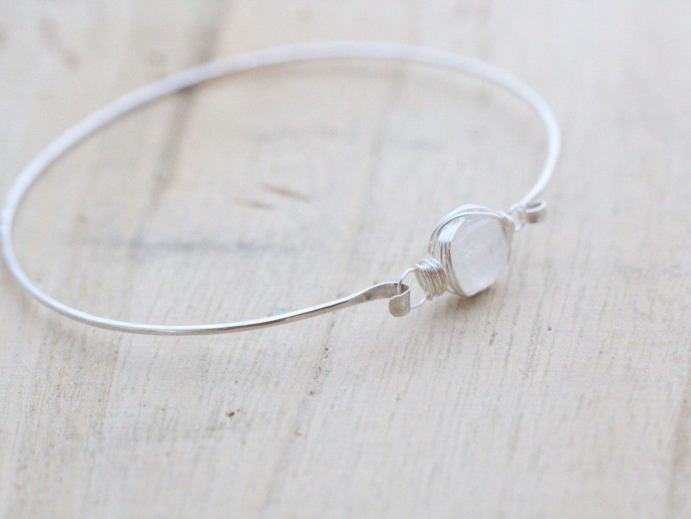 Silver Moonstone Bezel Wrapped Bracelet, Size 6.5 in.