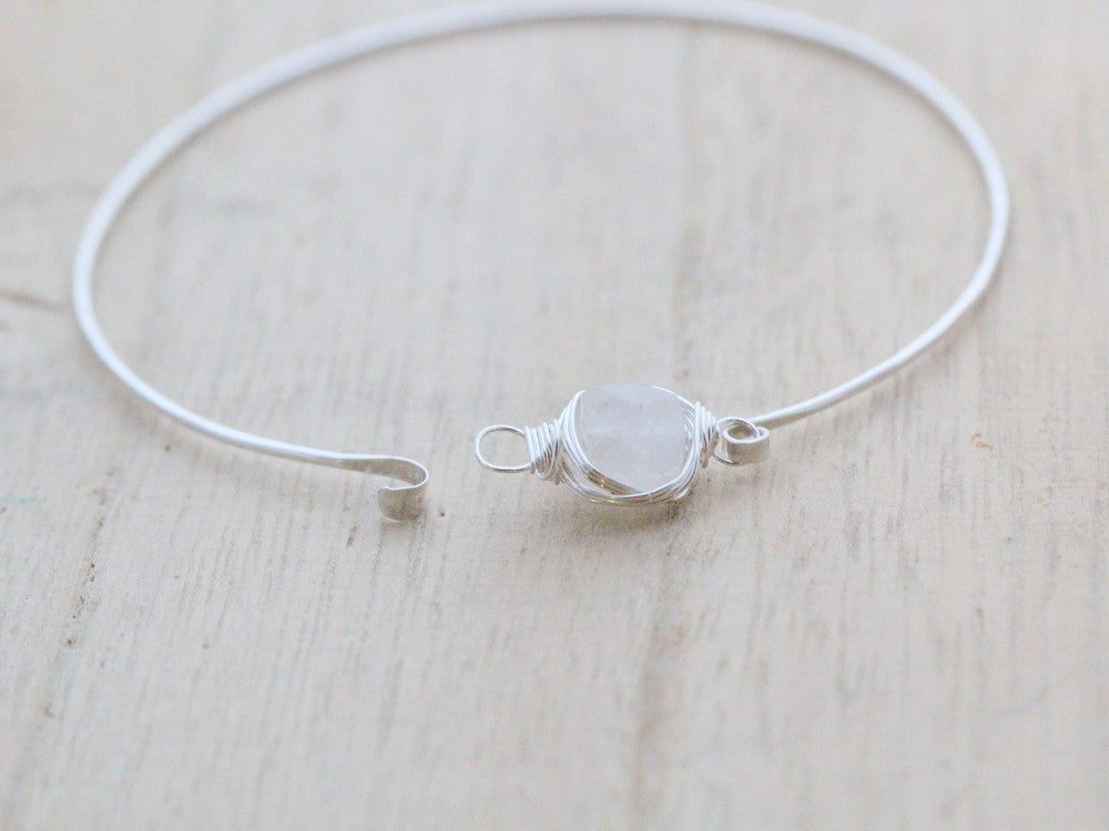 Silver Moonstone Bezel Wrapped Bracelet, Size 6.5 in.