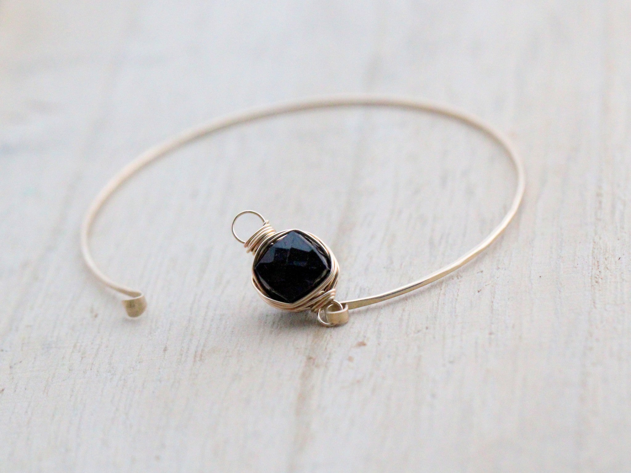 Gold Onyx Bezel Wrapped Bracelet, Size 7 in.