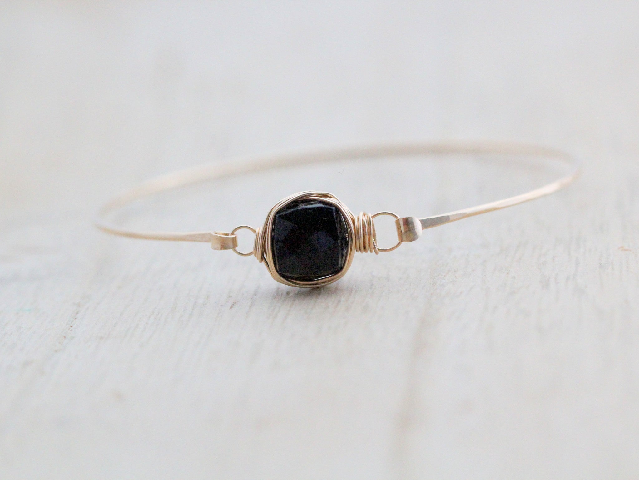 Gold Onyx Bezel Wrapped Bracelet, Size 7 in.