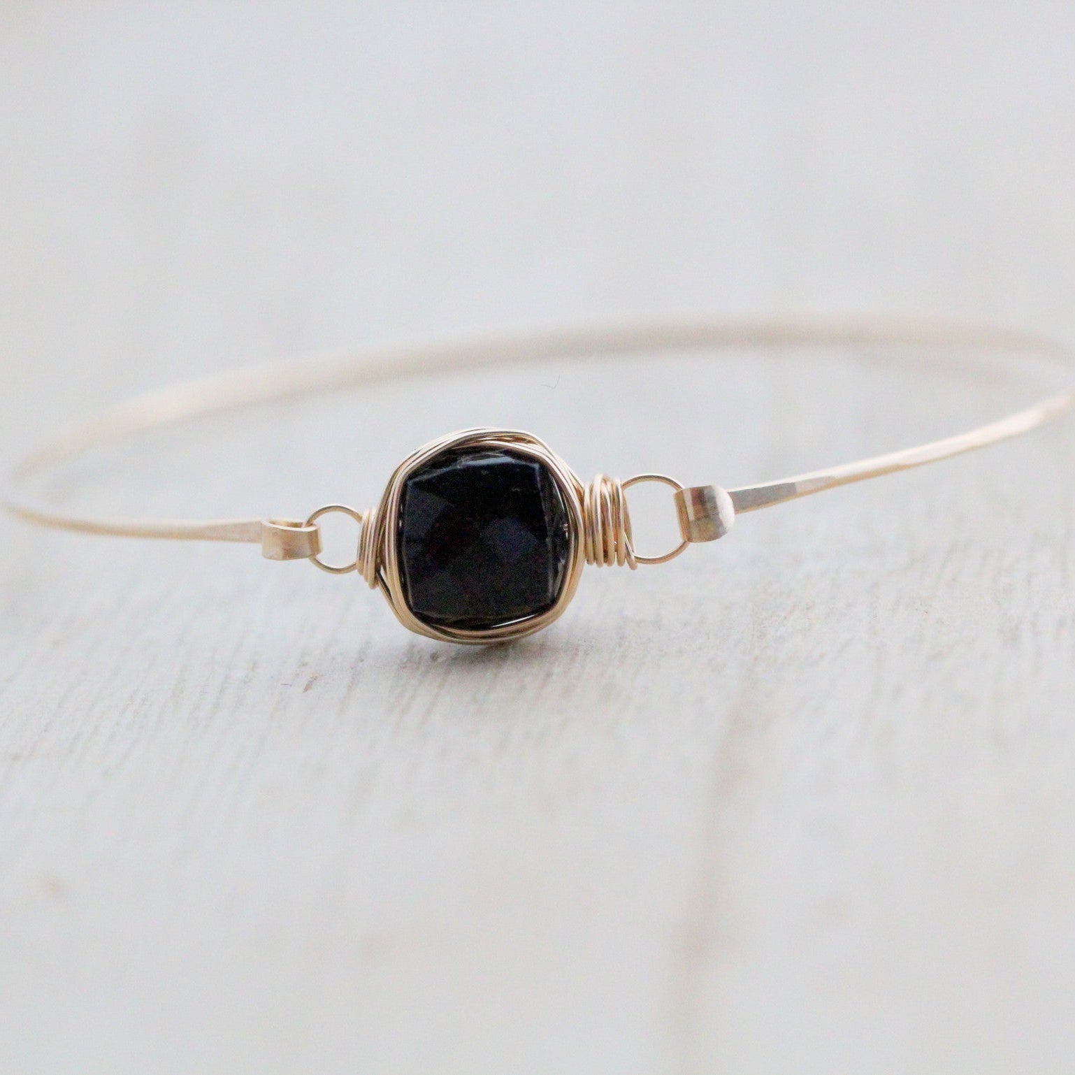 Gold Onyx Bezel Wrapped Bracelet, Size 7 in.