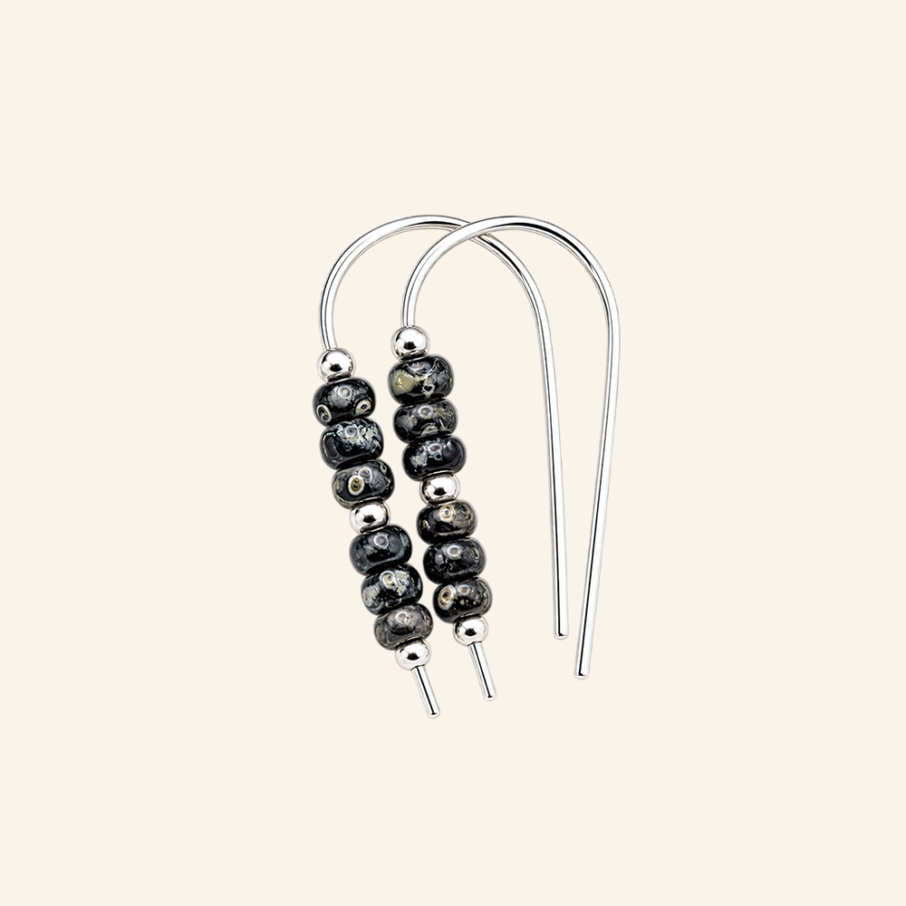 Silver Threader Earrings With Black Seed