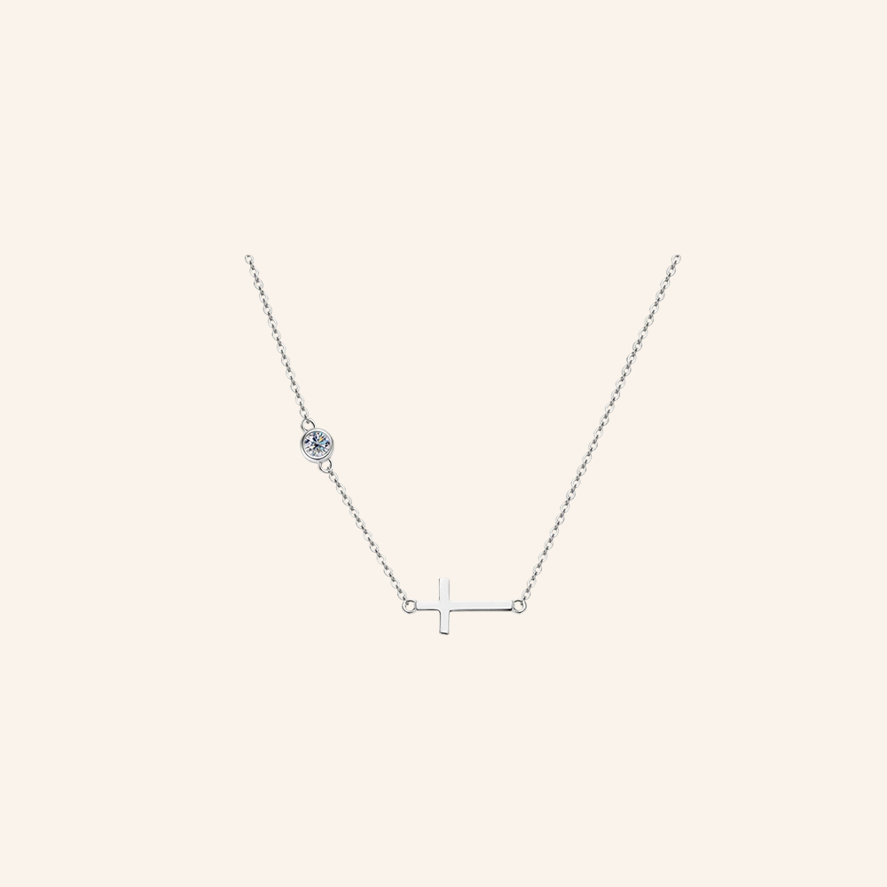 The “GG”, Moissanite Horizontal Cross Necklace