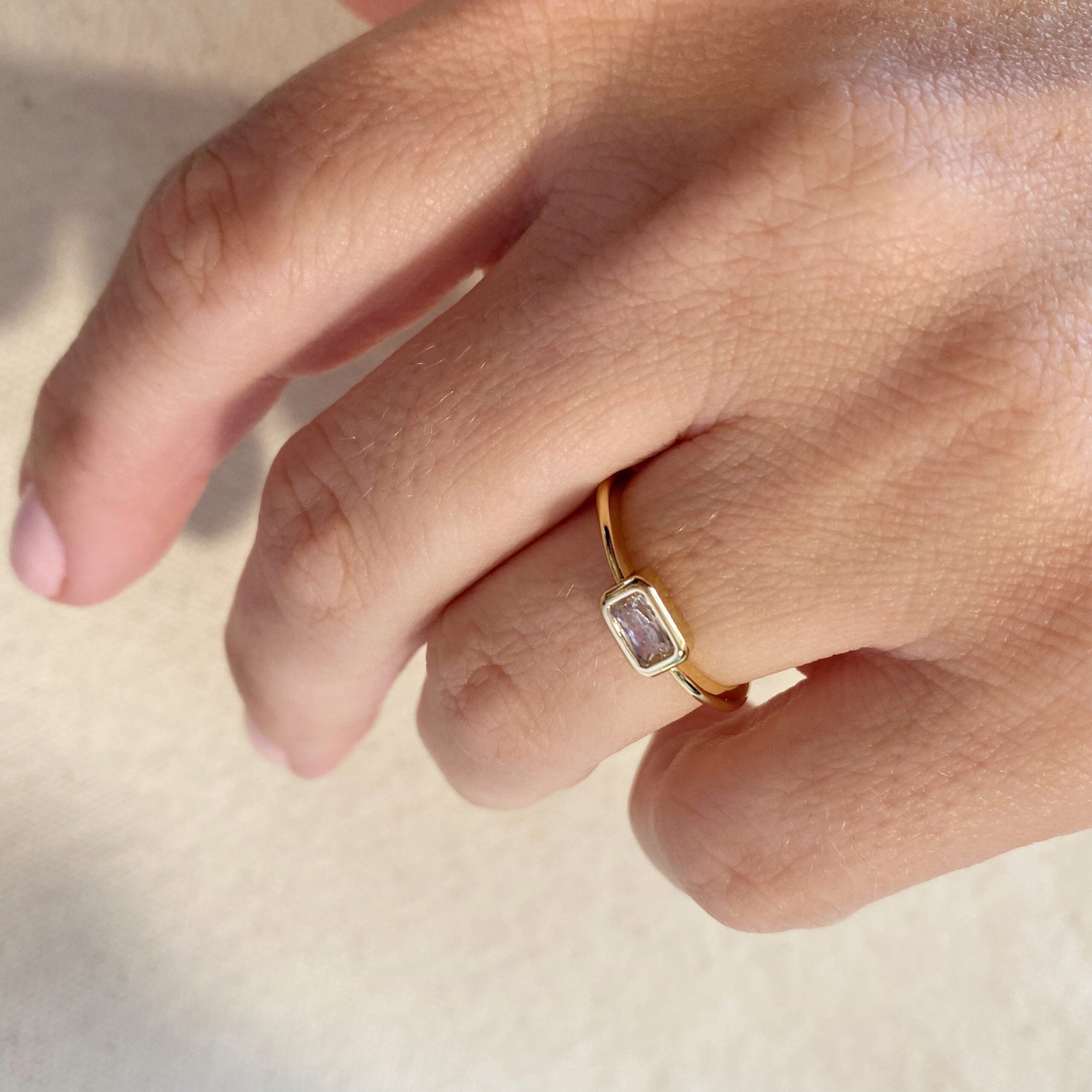 Gold Rectangle Solitaire Ring