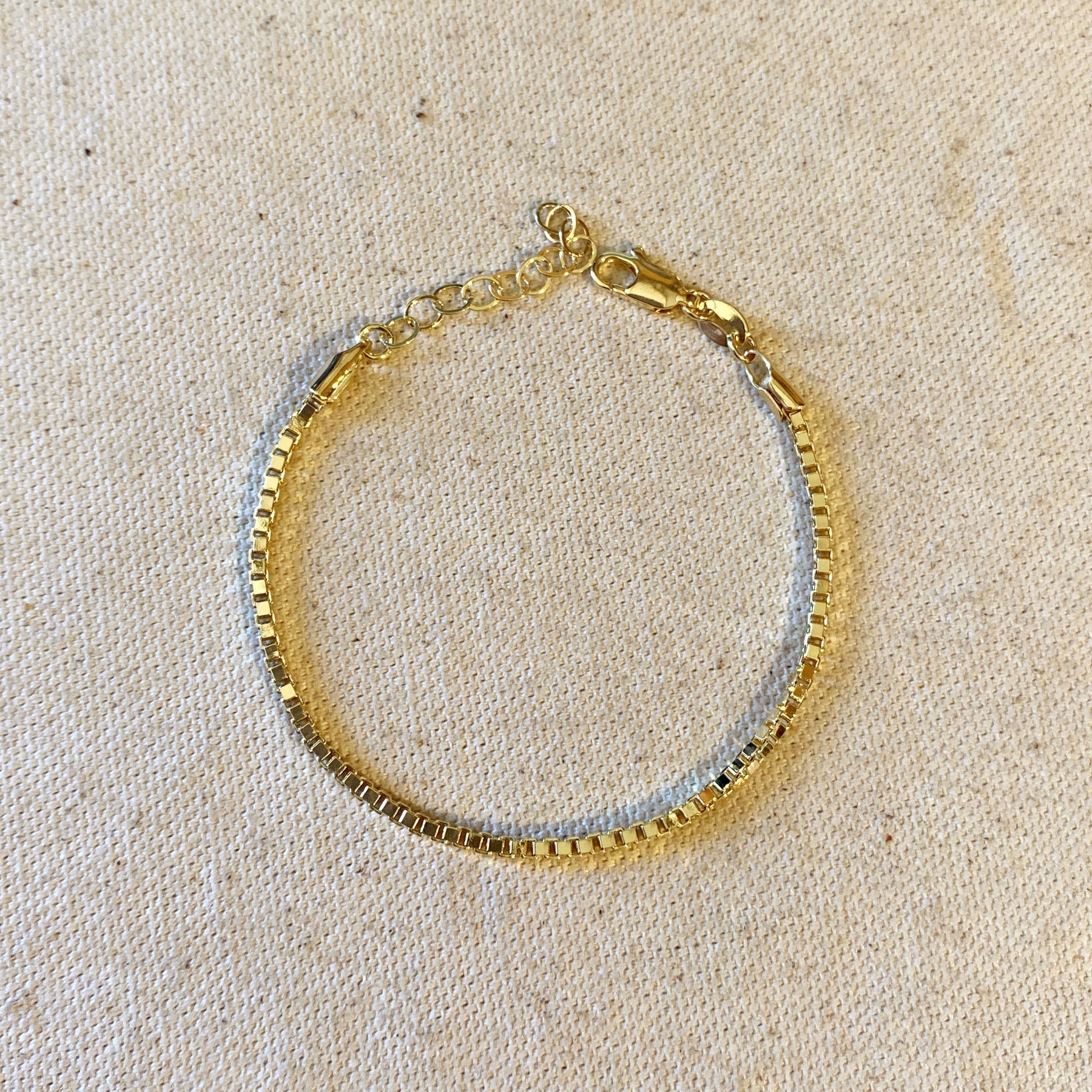 Gold 2.0 mm Box Chain Bracelet