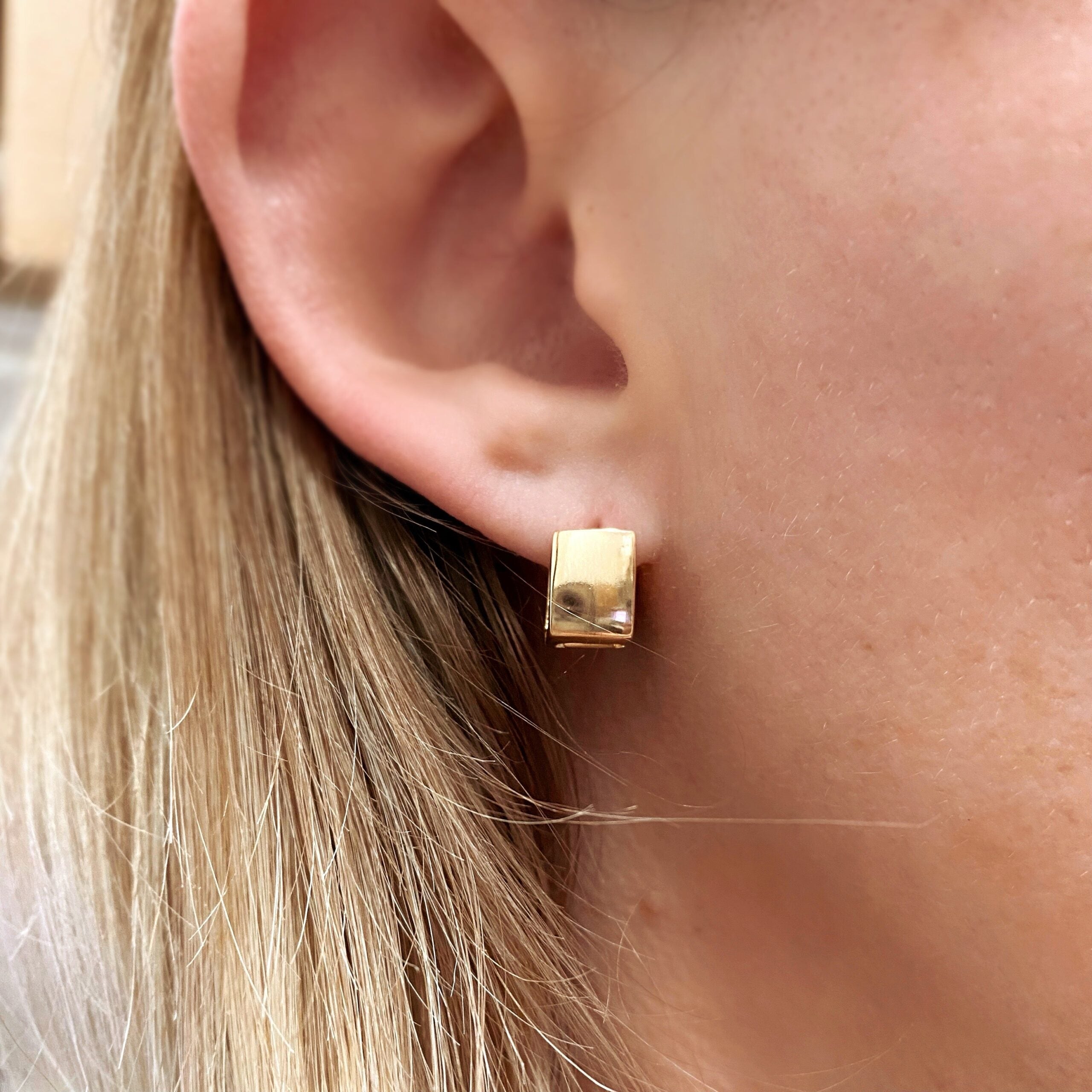 Gold Square Clicker Earrings